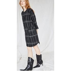 Eve Gravel Total Eclipse Plaid Quarter Sleeve Patch Pocket Cotton Sheath Dress M